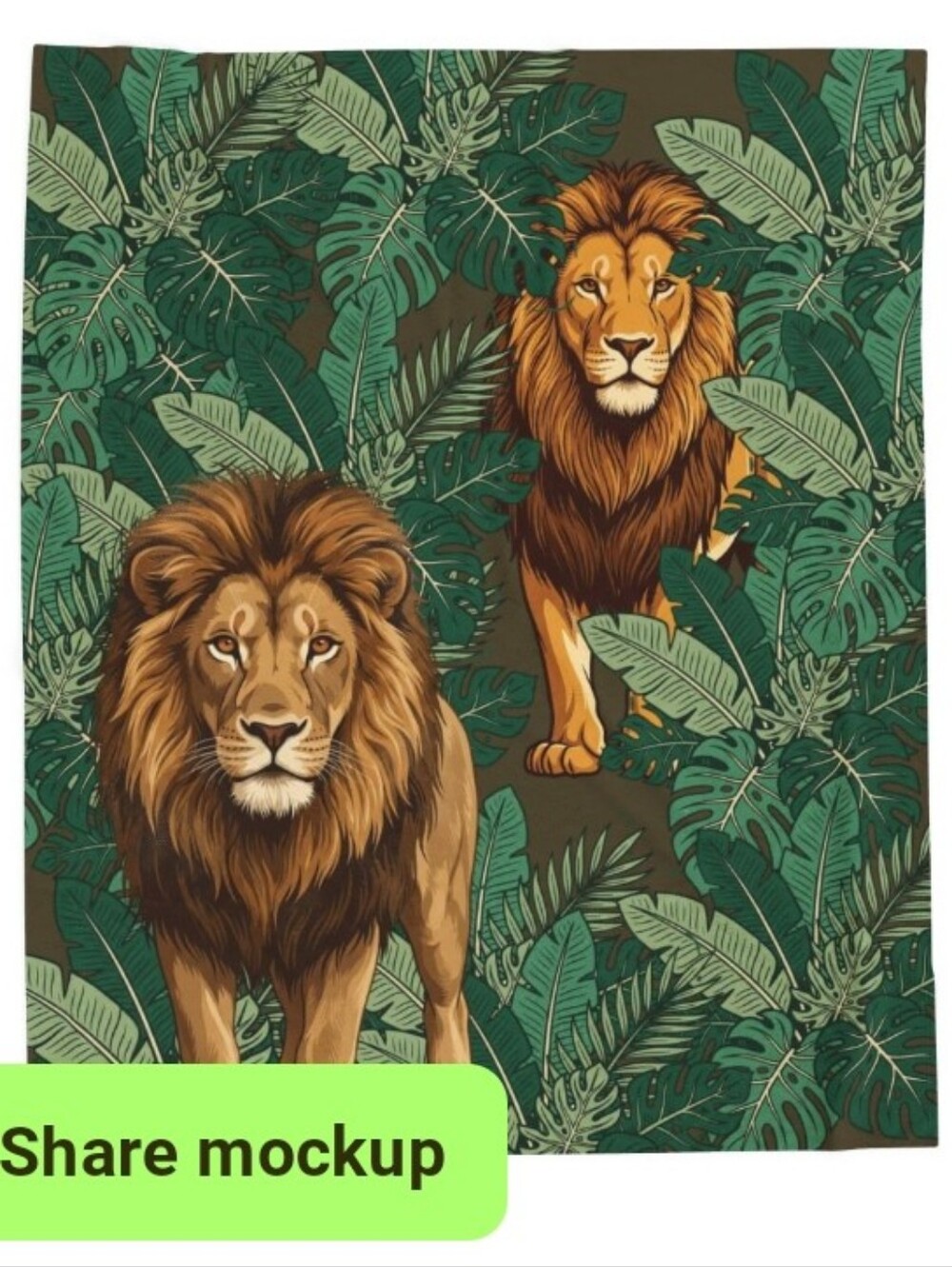 Jungle Lions Velveteen Plush Blanket/Throw - Green & Brown